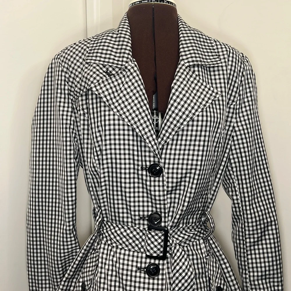 Checkered A-Line Mini Trench Coat or Mini Dress with tie sinch and 4 buttons - Picture 2 of 5